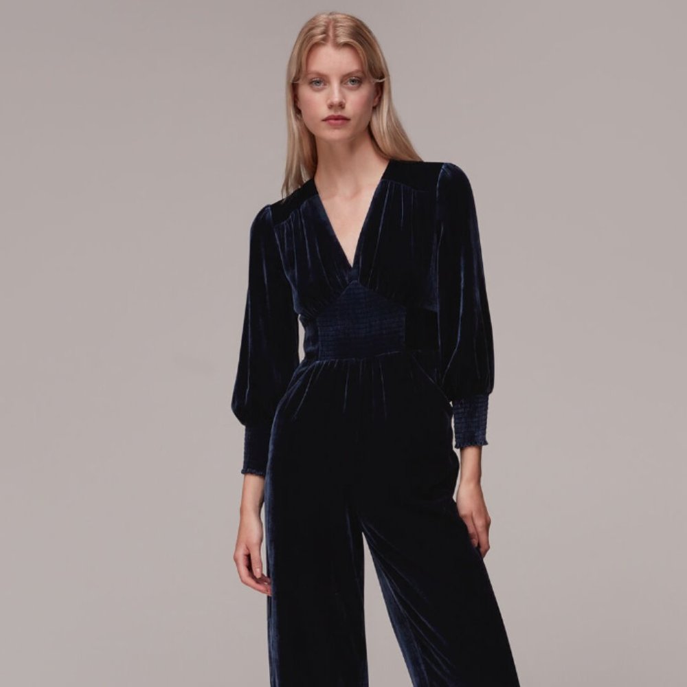 Whistles Maisey Shirred Velvet Jumpsuit, Size 8
